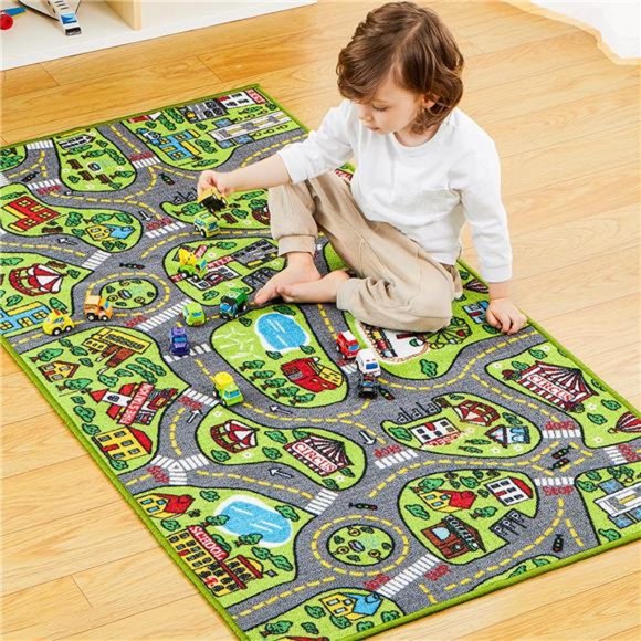 Kids Play Rugs with 12 Pull-Back Vehicle Set, Durable Kids Carpet Playmat Rug - Picture 7 of 7